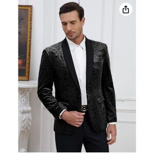 TURETRENDY Mens Stylish Floral Tuxedo Suit Sports Jacket Dinner Blazer L NEW NWT